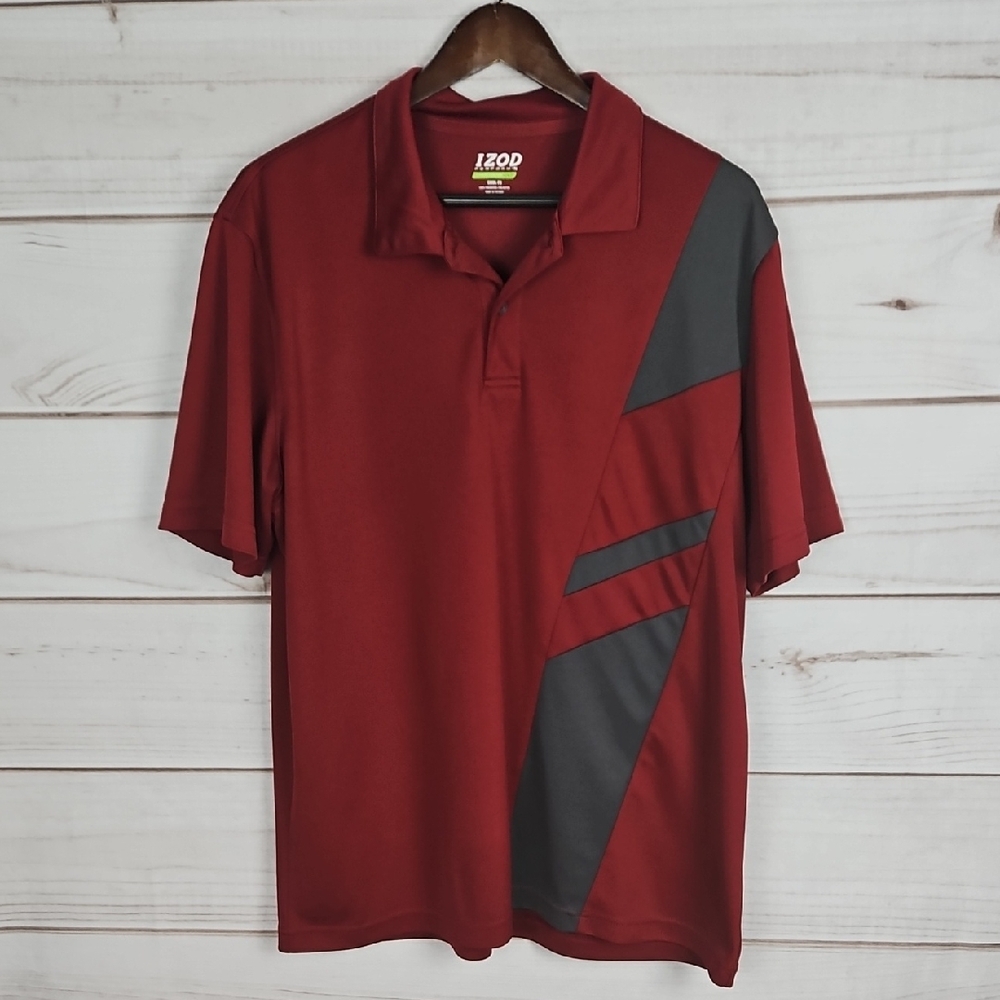 Izod Men's Perform X Red & Gray Golf Polo Shirt - Size Large